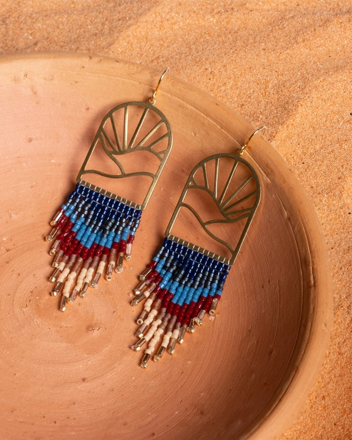 Beaded Handwoven Sedona Sunset Fringe Earrings