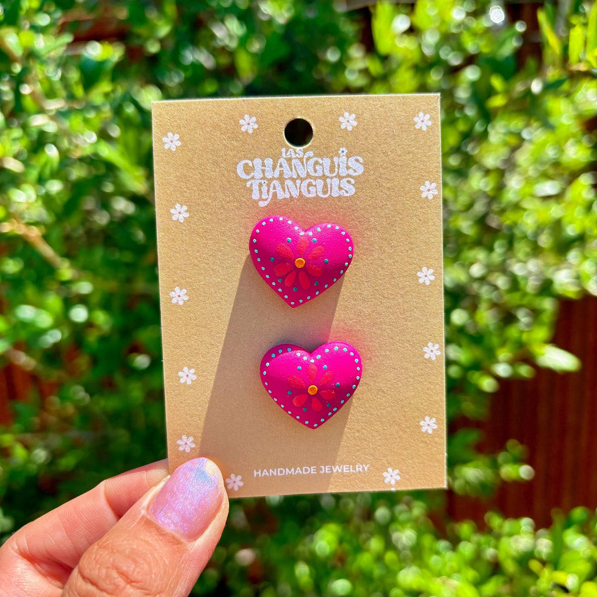 Hand Painted Mexican Heart Earrings