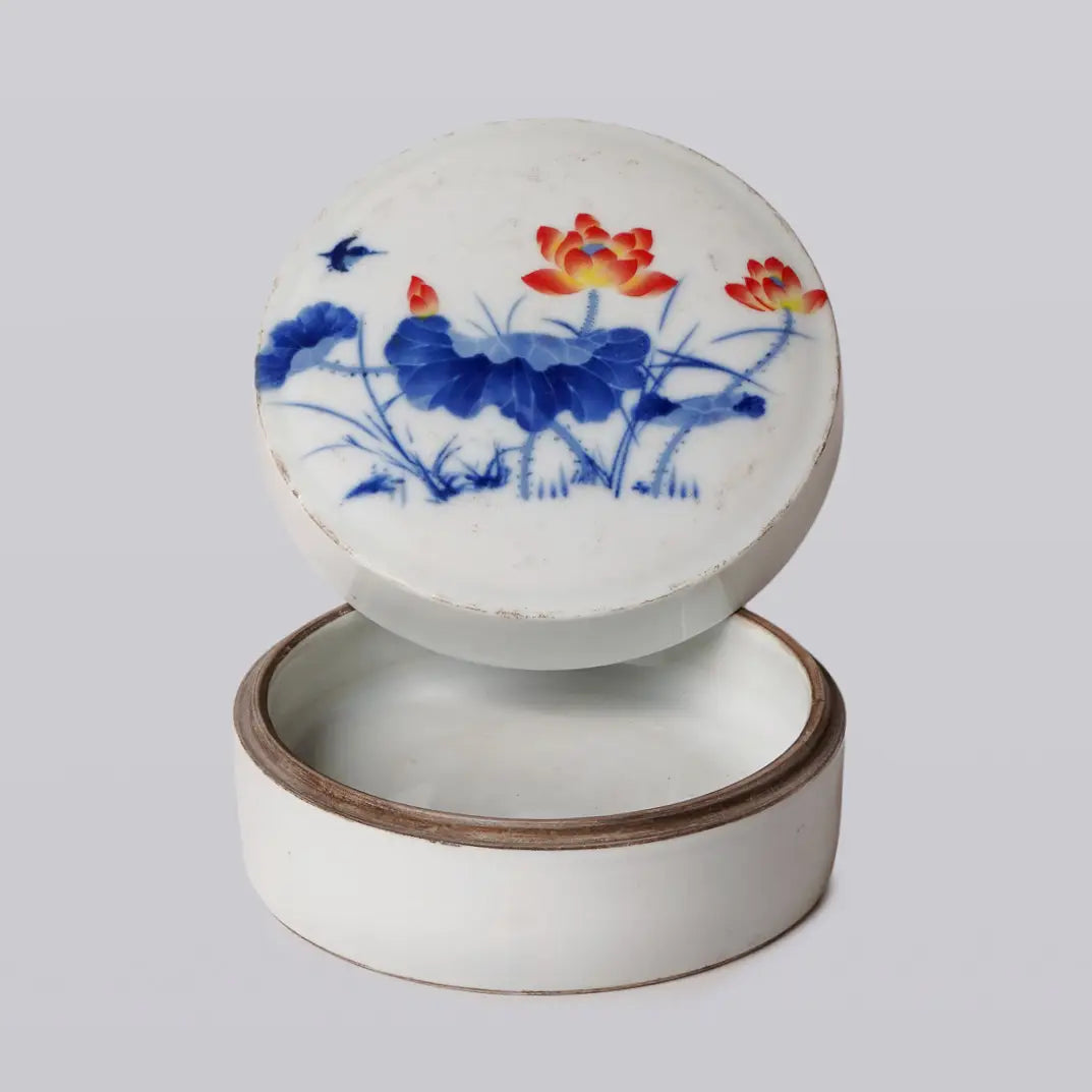 Blue + White Porcelain Lotus Bloom Ink Box