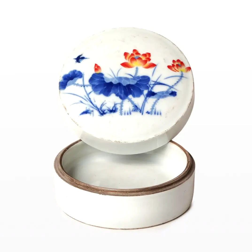 Blue + White Porcelain Lotus Bloom Ink Box