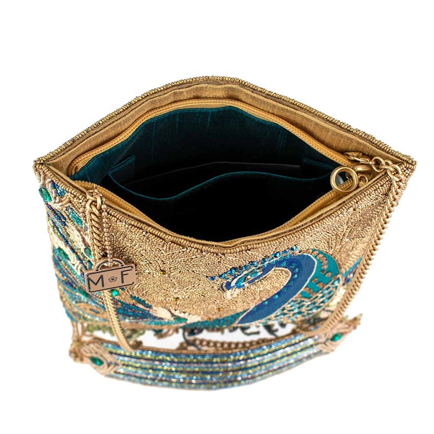 Mary Frances Peacock Feathers Beaded Crossbody Bag