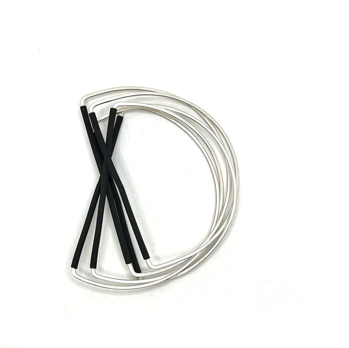 Inteplei Black + Sterling Silver Link Bangle Bracelet