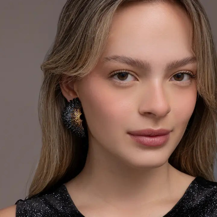 Beaded Handwoven Ginkgo Leaf Stud Earrings
