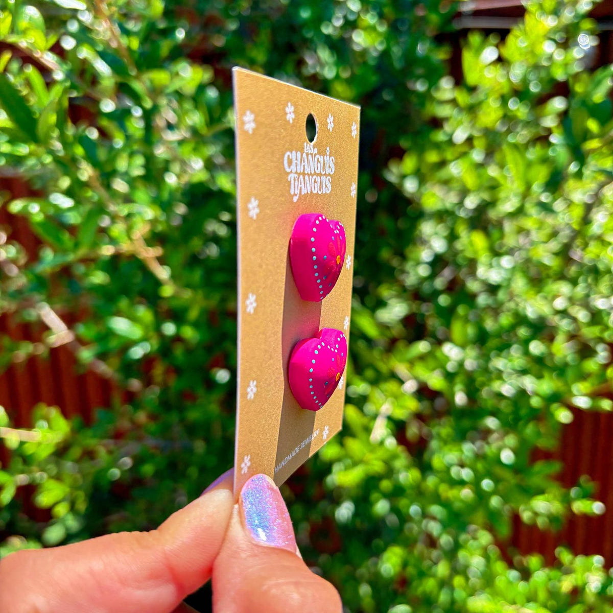 Hand Painted Mexican Heart Earrings