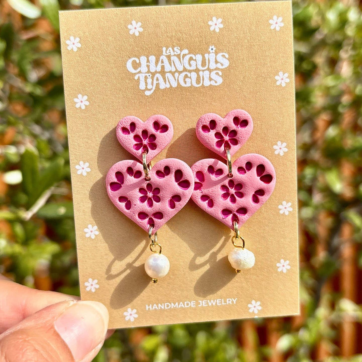 Talavera Inspired Heart with Pearl Charm Earrings