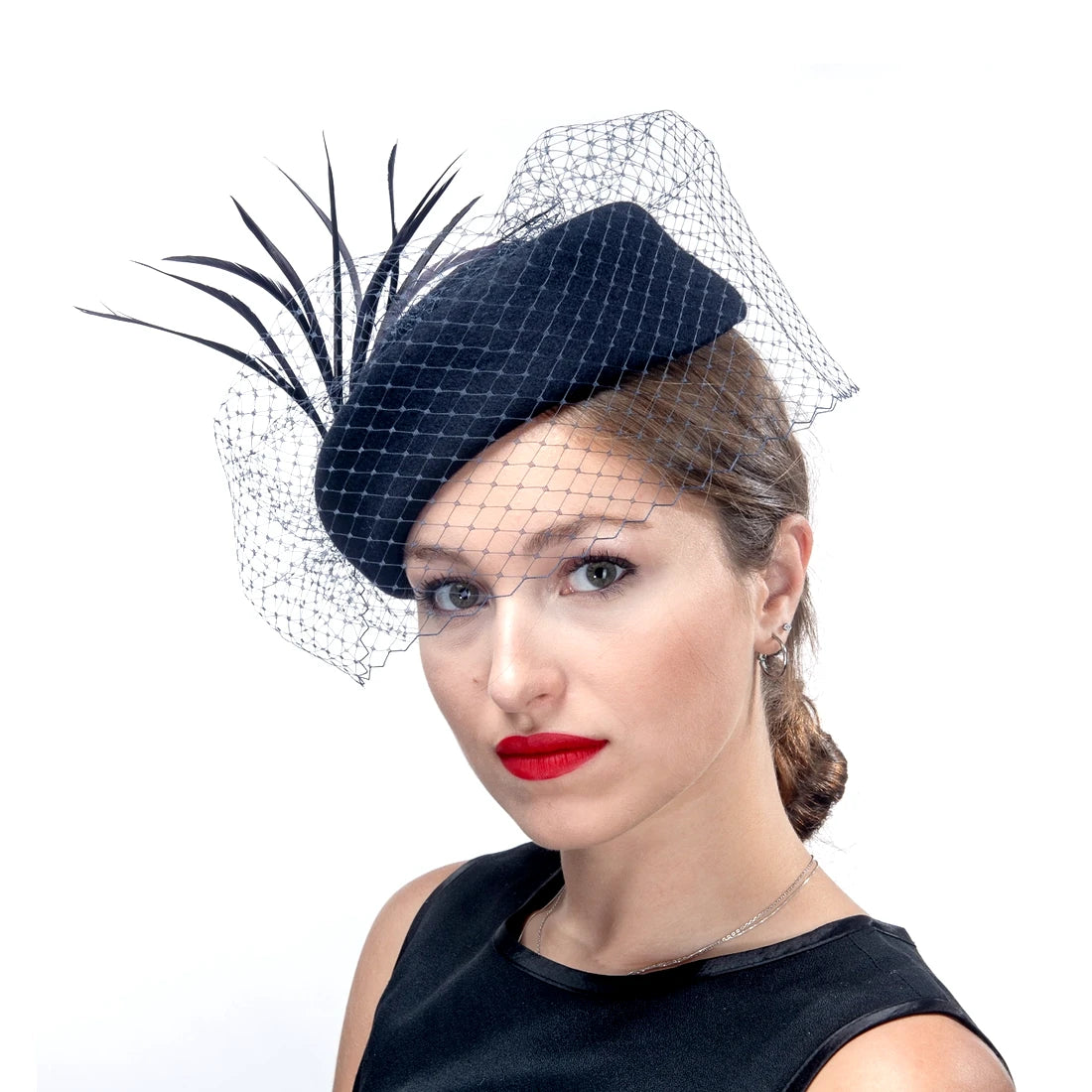 Veiled Wool Felt Pillbox Hat