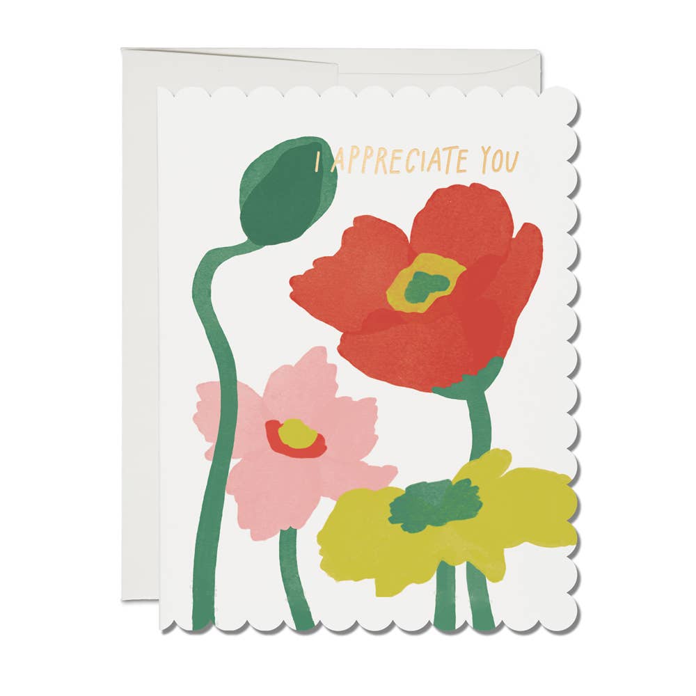 Poppy Thank You Scalloped Greeting Card