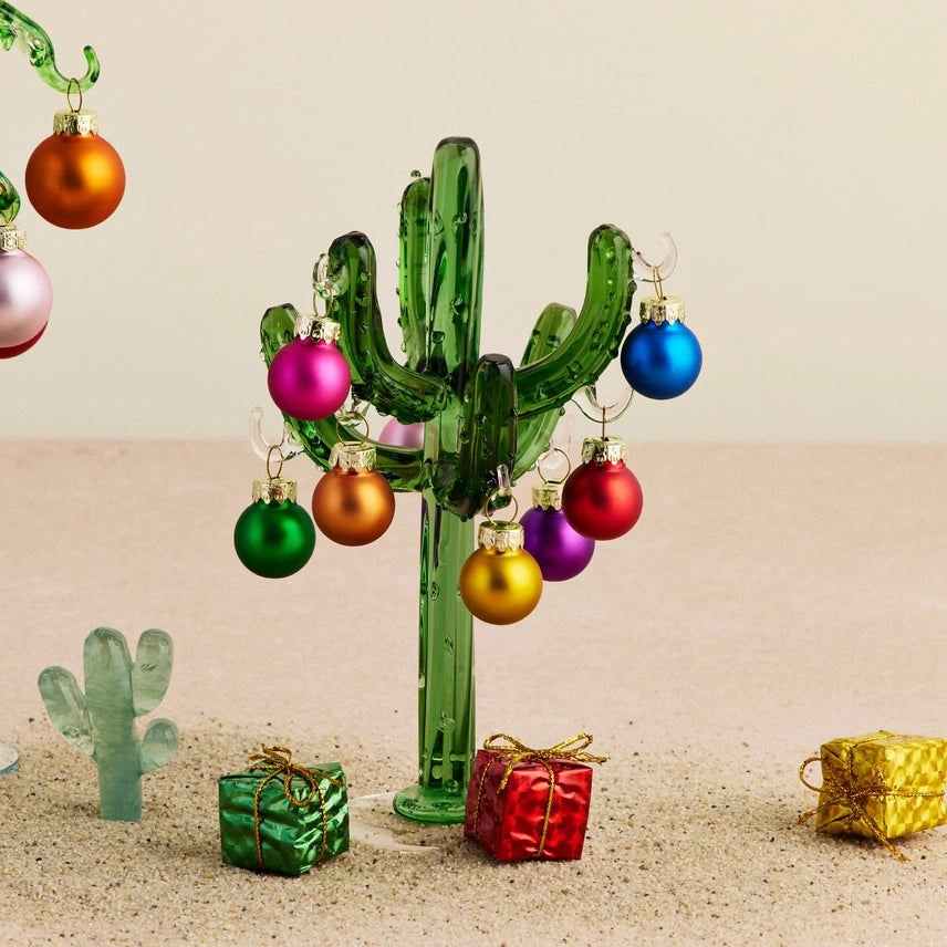 Small Glass Cactus Tree + Ornaments