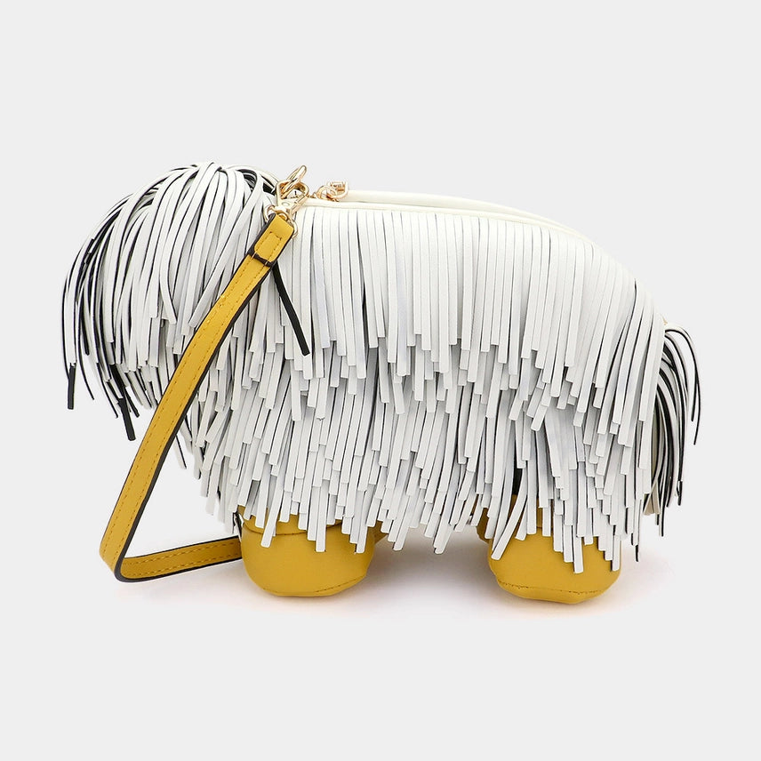 Faux Leather Fringe Dog Crossbody Handbag
