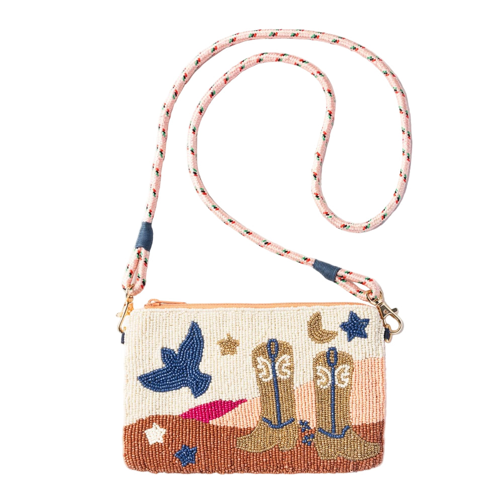 Leila Boot Seed Bead Clutch with Strap