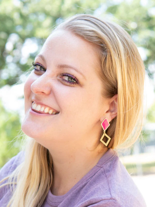 Magenta and Gold Geometric Earrings