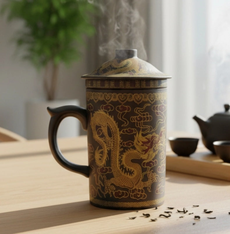 Taza de dragón Yixing con colador