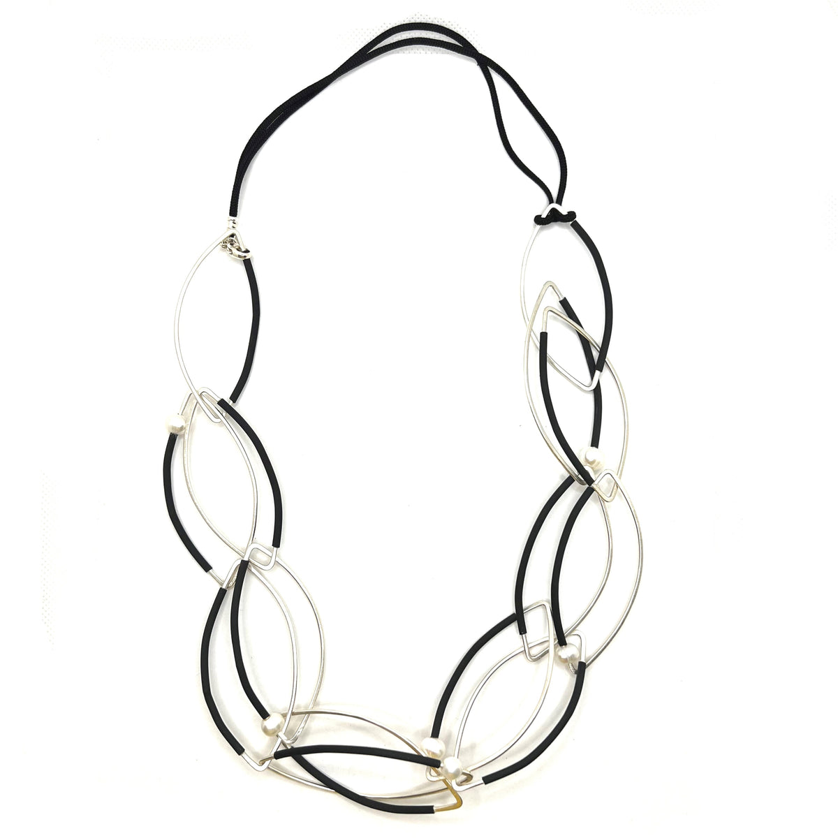 Inteplei Black + Sterling Silver Pearl Link Necklace