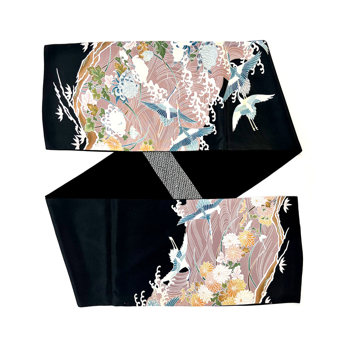 Vintage Kimono Yuzen Bufanda Ancha