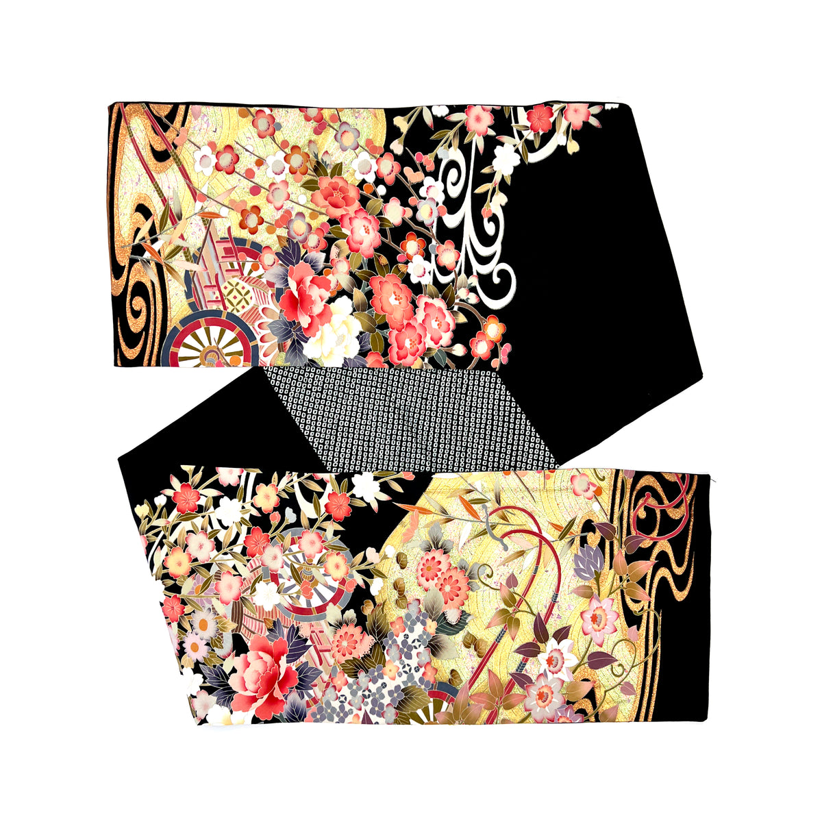 Vintage Kimono Yuzen Bufanda Ancha