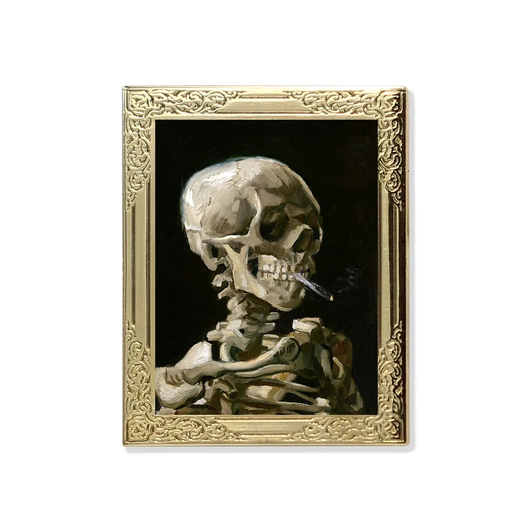 Skull of a Skeleton with Burning Cigarette by Van Gogh Art Frame Pin - Fine Art Lapel Pin