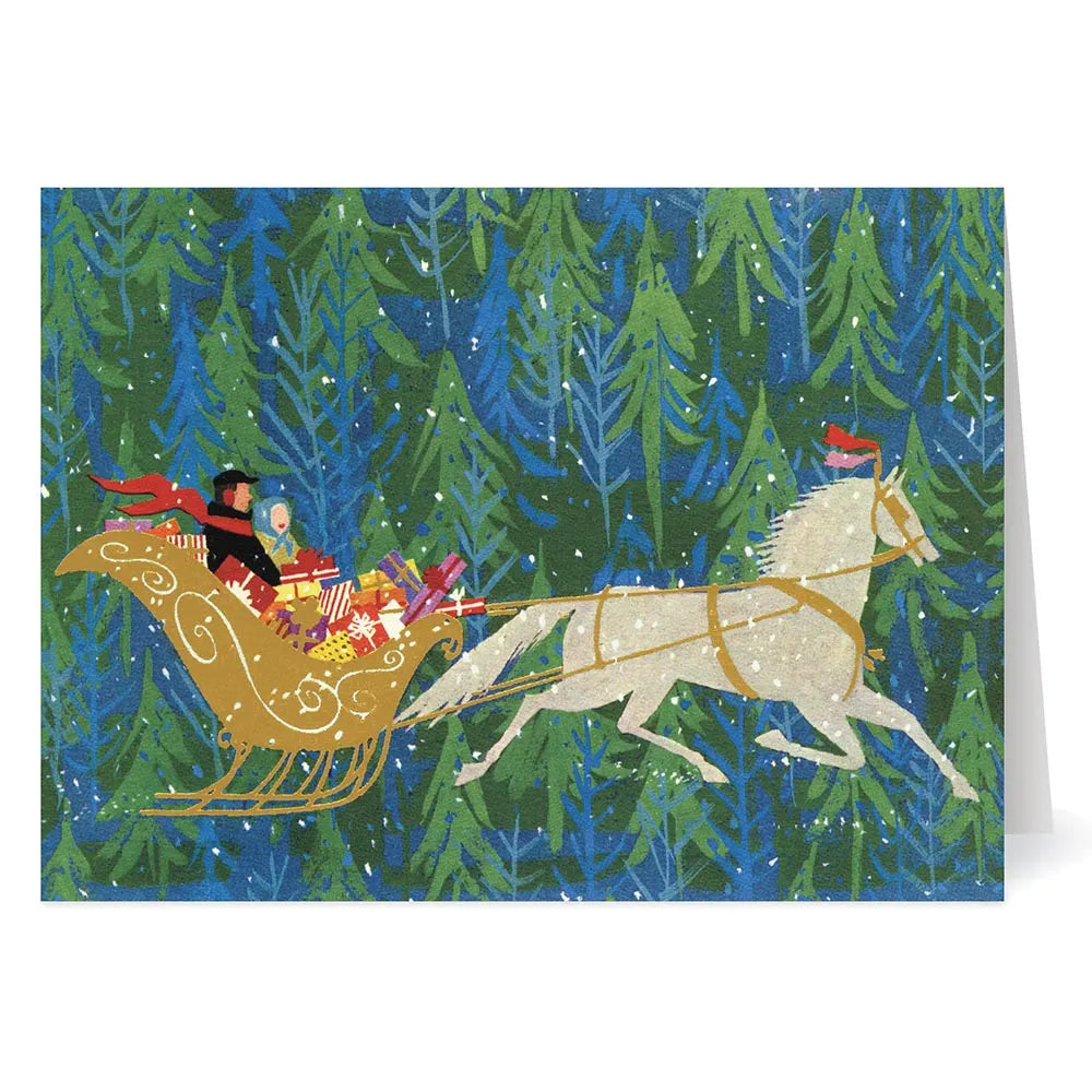 Tait: Couple in a Sleigh in a Forest Holiday Cards