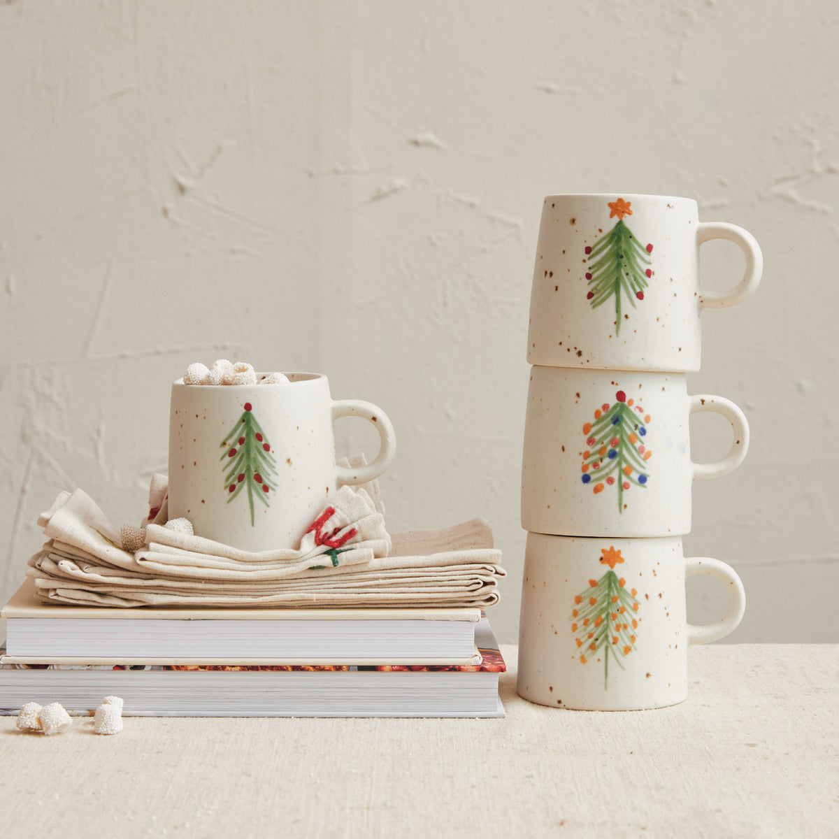 Hand Painted Stoneware Christmas Tree Mug