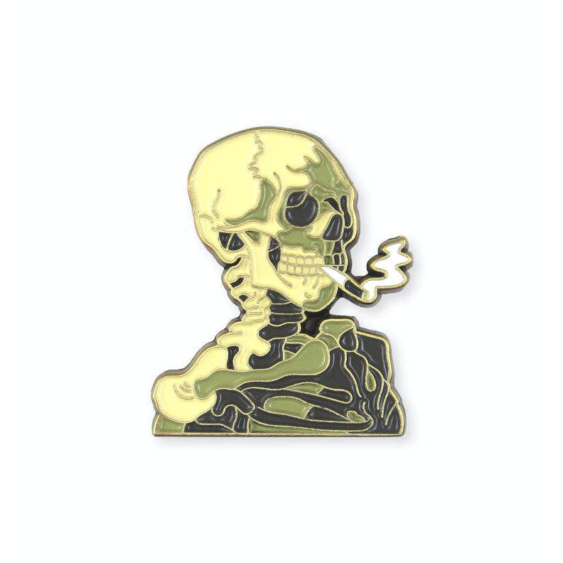 Skeleton with Cigarette Enamel Pin