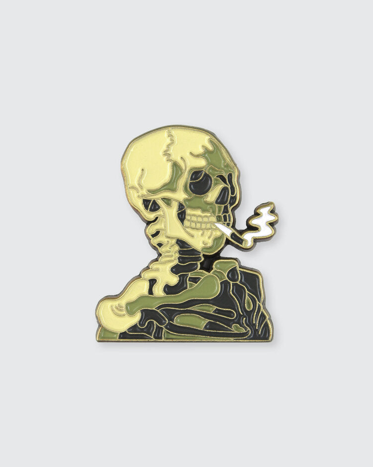 Skeleton with Cigarette Enamel Pin